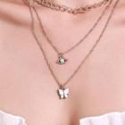 Alloy Butterfly & Eye Pendant Layered Choker Necklace 8983 - 01 - Kc Gold - One Size