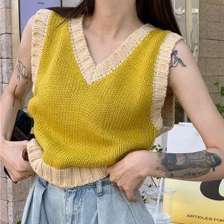V-neck Contrast Trim Vest Yellow - One Size