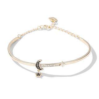 Rhinestone Moon & Star Bracelet Black Moon - Gold - One Size