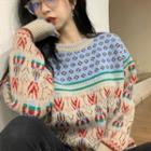Round-neck Pattern Print Sweater