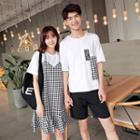 Couple Matching Plaid Panel Short Sleeve Dress / Elbow Sleeve T-shirt