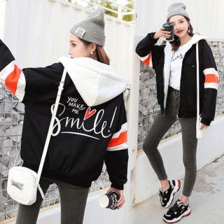 Couple Matching Fleece-lined Lettering Zip Hooded Jacket