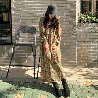 Bishop-sleeve Long Floral Dress