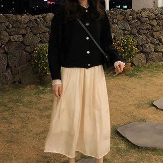Lace-trim Cardigan / A-line Midi Skirt
