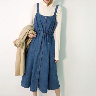 Denim A-line Midi Jumper Dress Blue - One Size