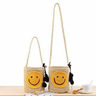 Smiley Face Straw Crossbody Bag As Shown In Figure - One Size