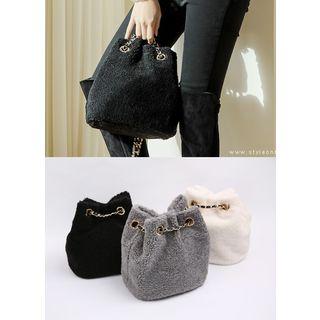 Chain-strap Sherpa-fleece Bucket Bag