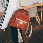 Two-tone Faux Leather Backpack With Tassel