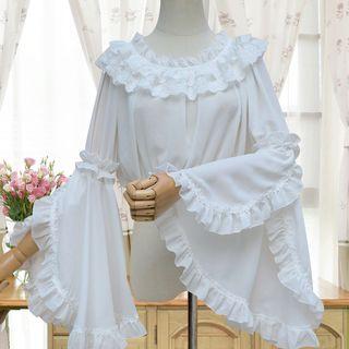 Plain Frill Trim Long Sleeve Chiffon Blouse
