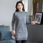 Mock-turtleneck Striped Mini Sweater Dress