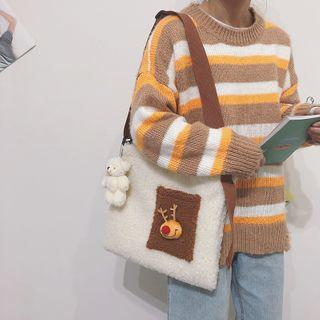 Color Block Furry Tote Bag