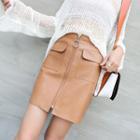 Faux Leather Zip-up Fitted Mini Skirt