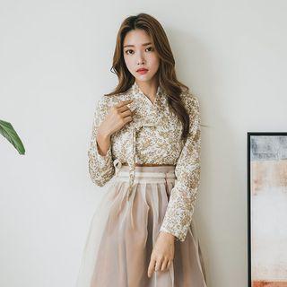 Hanbok Top (floral / Gold)