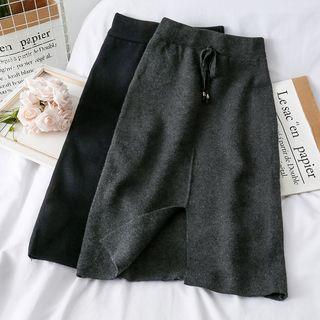 Slit-hem Knit Pencil Skirt