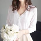 V-neck 3/4-sleeve Cropped Cardigan