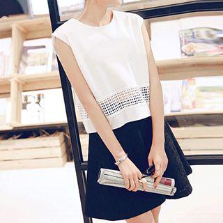 Perforated Panel Chiffon Sleeveless Top