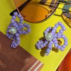 Faux-pearl Beaded Flower Earring Purple - One Size