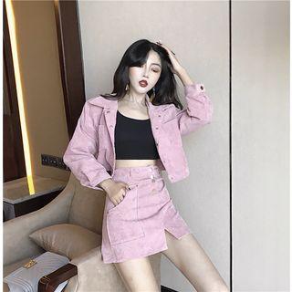 Set Of 2: Cropped Corduroy Jacket + Corduroy A-line Skirt