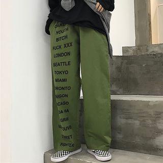 Lettering Straight-cut Casual Pants