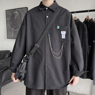 Long Sleeve Chain Applique Oversized Shirt