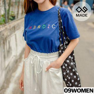 Plus Size Letter Multicolor-embroidered T-shirt