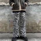 Zebra Print Wide-leg Drawstring Pants