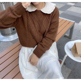 Long-sleeve Collared Maxi A-line Dress / Cable Knit Sweater