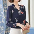 Floral Print Split-neck Blouse