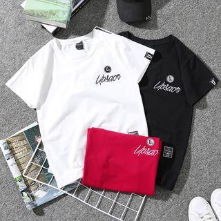 Couple Matching Short-sleeve Embroidered Letter T-shirt