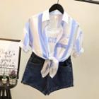 Striped Mock Two-piece Chiffon Top