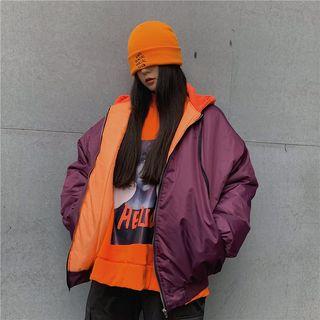 Color Block Hooded Bomber Jacket As Shown In Figure - One Size