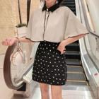 Cape-sleeve Blouse / Heart Print Mini A-line Skirt / Set