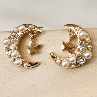 Faux Pearl Moon & Star Earring Gold - One Size