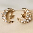 Faux Pearl Moon & Star Earring Gold - One Size