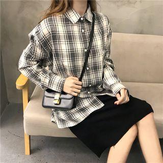 Tie-back Loose-fit Plaid Blouse