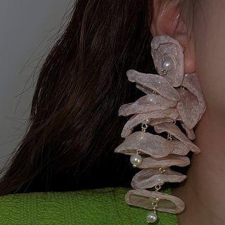 Flower Checker Faux Pearl Alloy Dangle Earring 1 Pc - Nude Pink - One Size
