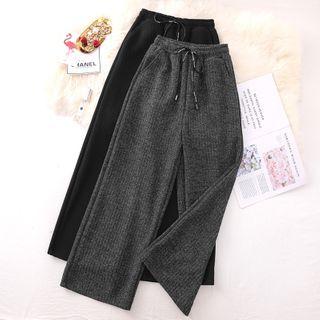 Drawstring High-waist Knit Wide-leg Pants