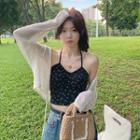 Long-sleeve Plain Cardigan / Halter Sleeveless Floral Top