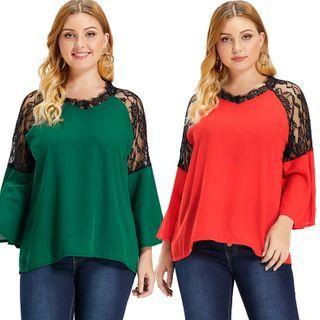 Plus Size 3/4-sleeve Lace Panel Blouse