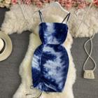 Tie-dye Drawstring Spaghetti Strap Bodycon Dress