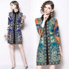 Printed Long-sleeve A-line Collared Dress