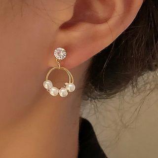 Faux Pearl Rhinestone Hoop Alloy Dangle Earring 1 Pair - Earring - Silver Needle - Gold - One Size