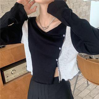 Long-sleeve Panel Top Black & White - One Size