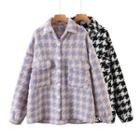 Long Sleeve Houndstooth Print Loose-fit Button Coat
