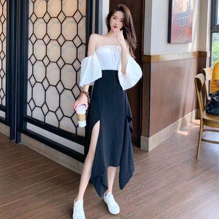 Puff-sleeve Off Shoulder Top / Asymmetric Skirt