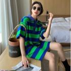 Striped Loose-fit Mini Polo Dress