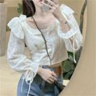 Lace Bell-sleeve Slim-fit Blouse