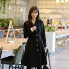 Layered-cuff Button-side Flare Dress