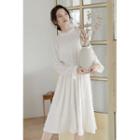 Bell-sleeve Chiffon Midi A-line Dress White - One Size