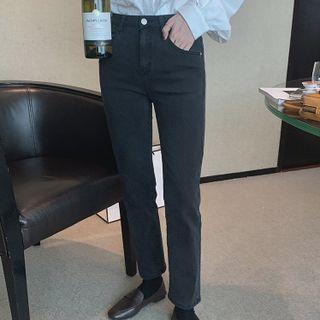 Fleece-line Cropped Straight Leg Jeans